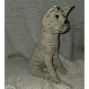 Recycled Twisted Newspaper Sitting Kitty Cat Sculpture 12” Wicker Like Whimsical